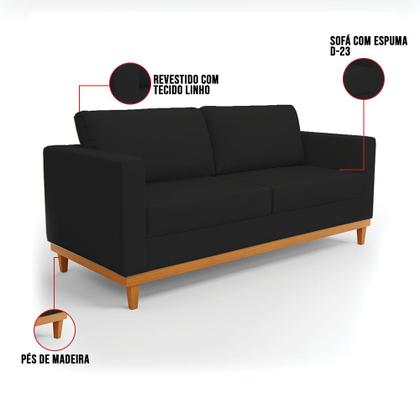 Imagem de Sofá 03 Lugares Juliette Linho Base Madeira Castanho D03 - D'Rossi
