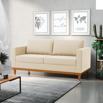 Imagem de Sofá 03 Lugares Juliette material sintético Bege Base Madeira Castanho