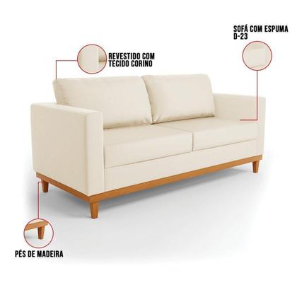 Imagem de Sofá 03 Lugares Juliette material sintético Bege Base Madeira Castanho