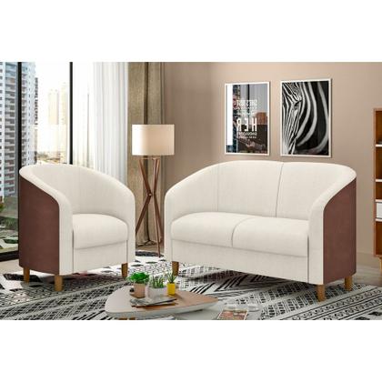 Imagem de Sofá 2 Lugares 120cm Dolar PU Marrom  Bouclé Suave Off White - Sallar Home