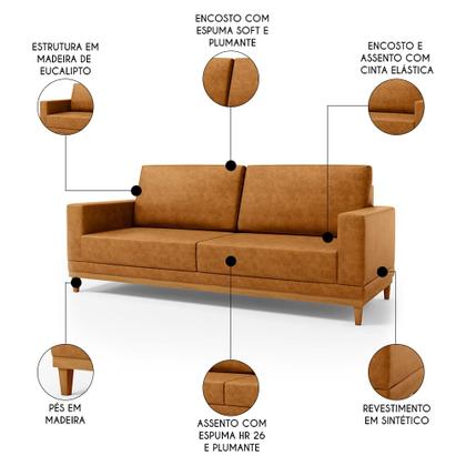 Imagem de Sofá 2 Lugares 160cm Living Sala de Estar Kayrós D05 Sintético Whisky - Mpozenato