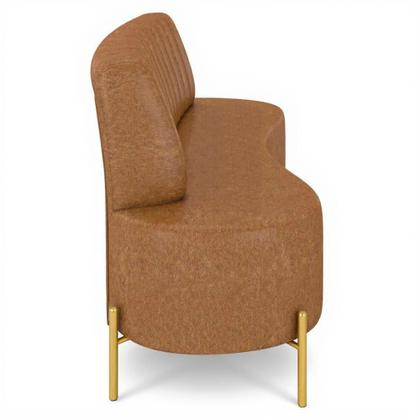 Imagem de Sofá 2 Lugares 160cm Pés Aço Dourado Tamar Sintético Camel Z08 - Mpozenato