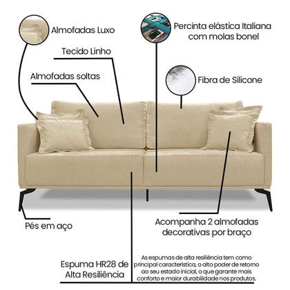 Imagem de Sofá 2 Lugares 1,60m Estofado em Linho com Pés Metálicos - Living Lucadi Home