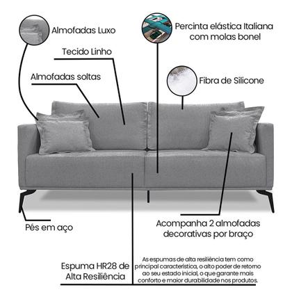 Imagem de Sofá 2 Lugares 1,60m Estofado em Linho com Pés Metálicos - Living Lucadi Home
