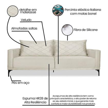 Imagem de Sofá 2 Lugares 1,80m Estofado em Veludo com Pés Metálico - Etios Lucadi Home