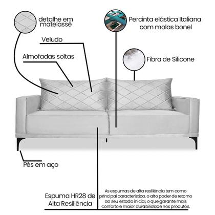 Imagem de Sofá 2 Lugares 1,80m Estofado em Veludo com Pés Metálico - Etios Lucadi Home