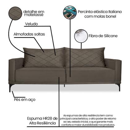 Imagem de Sofá 2 Lugares 1,80m Estofado em Veludo com Pés Metálico - Etios Lucadi Home