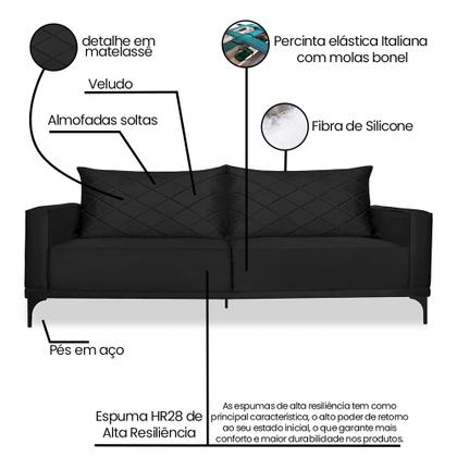 Imagem de Sofá 2 Lugares 1,80m Estofado em Veludo com Pés Metálico - Etios Lucadi Home