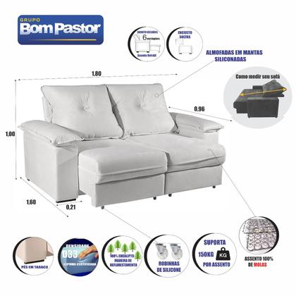 Imagem de Sofá 2 Lugares 1,80m Retrátil e Reclinável Theo Bom Pastor