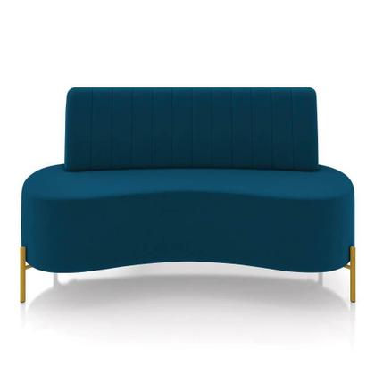 Imagem de Sofá 2 Lugares Living 135cm Pé Ferro Dourado Maraú Veludo Azul Mnh K01 - D'rossi