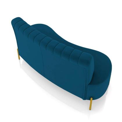 Imagem de Sofá 2 Lugares Living 135cm Pé Ferro Dourado Maraú Veludo Azul Mnh K01 - D'rossi