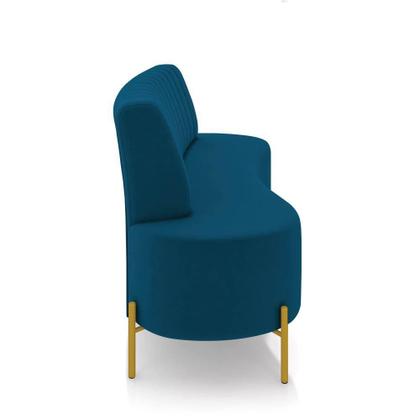 Imagem de Sofá 2 Lugares Living 135cm Pé Ferro Dourado Maraú Veludo Azul Mnh K01 - D'rossi