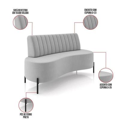 Imagem de Sofá 2 Lugares Living 135cm Pé Ferro Pto Maraú Veludo Cinza K01 - D'rossi