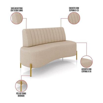 Imagem de Sofá 2 Lugares Living 160cm Pé Ferro Dourado Maraú Linho Bege K01 - D'rossi
