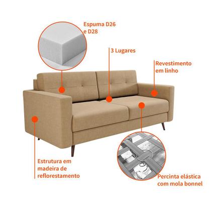 Imagem de Sofá 2 Lugares Living Pé Palito Linho Cotton Bege