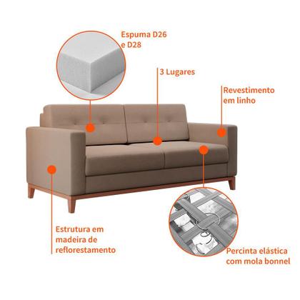 Imagem de Sofá 2 Lugares Living Pés e Base em Madeira Linho Cotton Bege