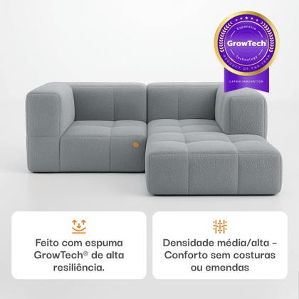 Imagem de Sofá 2 lugares na Caixa modular em Boucle com 2 Braços e 1 Chaise Cinza