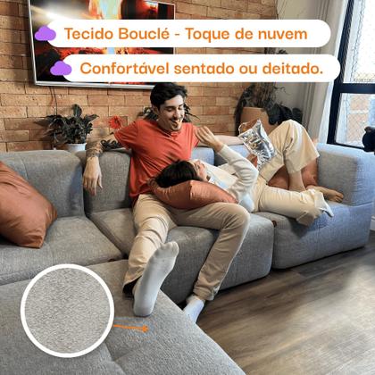 Imagem de Sofá 2 lugares na Caixa modular em Boucle com 2 Braços e 1 Chaise Cinza