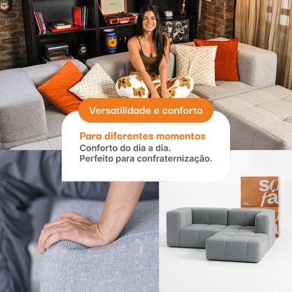 Imagem de Sofá 2 lugares na Caixa modular em Boucle com 2 Braços e 1 Chaise Cinza