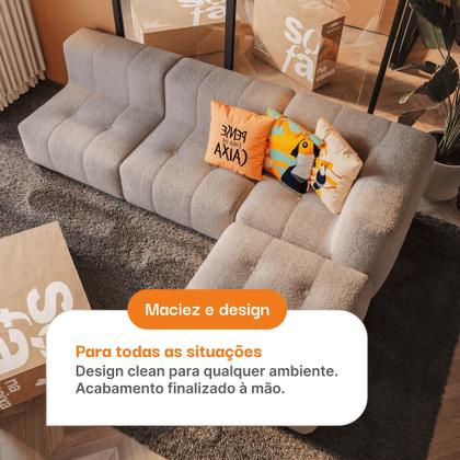 Imagem de Sofá 2 lugares na Caixa modular em Boucle com 2 Braços e 1 Chaise Cinza