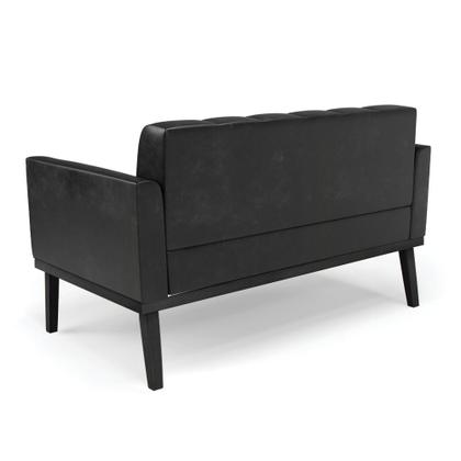 Imagem de Sofá 2 Lugares Namoradeira Elisa Base Madeira Preto Sintético Pu Preto D03 - D'Rossi