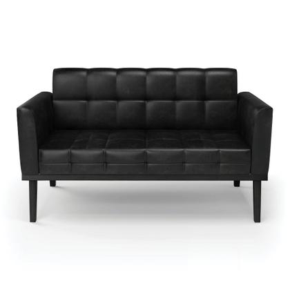 Imagem de Sofá 2 Lugares Namoradeira Elisa Base Madeira Preto Sintético Pu Preto D03 - D'Rossi