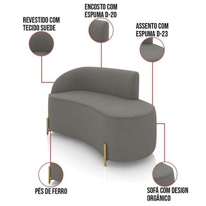 Imagem de Sofá 2 Lugares Orgânico 140cm Pé Dourado Morgan Suede Grafite D03 - D'rossi