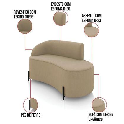 Imagem de Sofá 2 Lugares Orgânico 140cm Pé Ferro Preto Morgan Suede Marrom R D03 - D'rossi