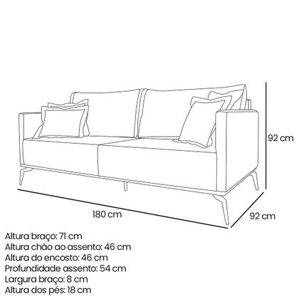 Imagem de Sofá 2 Lugares Pé de Ferro Preto Rafaela 180 cm Linho Areia S04 - D'Rossi