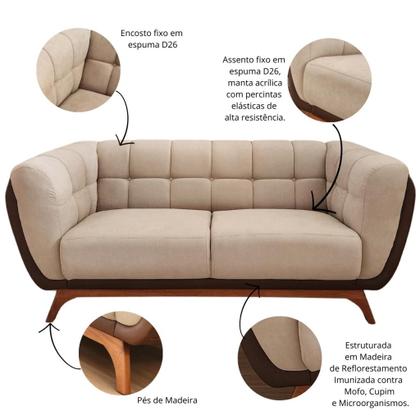 Imagem de Sofá 2 Lugares Peonia Living 180 Cm Acquablock/ Tecido Sintético Pés Madeira Nobre Luxo