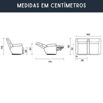Imagem de Sofá 2 Lugares Reclinável Manual em Tecido Suede Linha Cinema Sala de estar