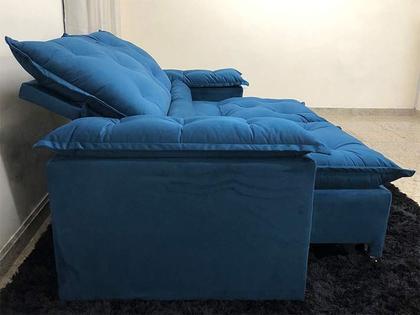 Imagem de Sofá 2 Lugares Retrátil e Reclinável 1,80 metros Alpoim Estofados Azul 206 Athenas