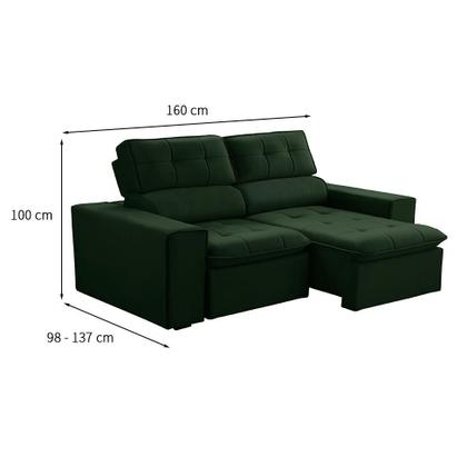 Imagem de Sofá 2 Lugares Retrátil e Reclinável Atenas Veludo Verde