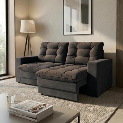 Imagem de Sofá 2 Lugares Retrátil Lubeck Plush Suede Grafite 140 cm