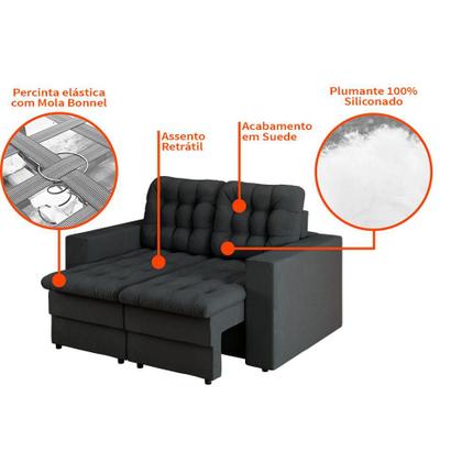 Sofá 2 Lugares Retrátil Lubeck Plush Suede Grafite 140 cm - Mobly Imagem de Sofá 2 Lugares Retrátil Lubeck Plush Suede Grafite 140 cm