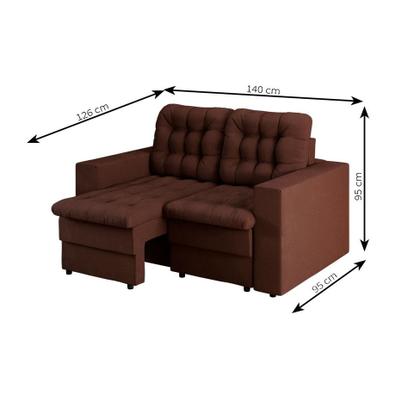 Imagem de Sofá 2 Lugares Retrátil Lubeck Plush Suede Marrom 140 cm