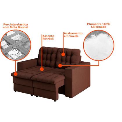 Imagem de Sofá 2 Lugares Retrátil Lubeck Plush Suede Marrom 140 cm