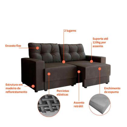 Imagem de Sofá 2 Lugares Retrátil Lubeck Suede Grafite 140 cm