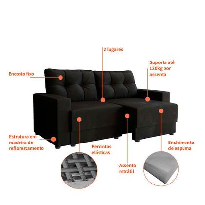 Sofá 2 Lugares Retrátil Lubeck Suede Preto 140 cm - Mobly Imagem de Sofá 2 Lugares Retrátil Lubeck Suede Preto 140 cm