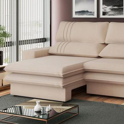 Imagem de Sofá 2 Lugares Retrátil Noruega 230 Cm Veludo Pés Tabaco - D'rossi Cor Off White