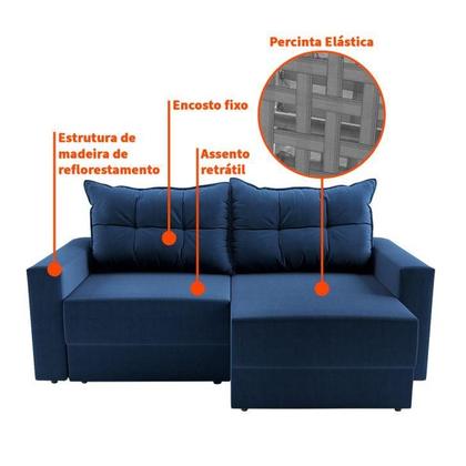 Imagem de Sofá 2 Lugares Retrátil Ocean Suede Azul Marinho 140 cm