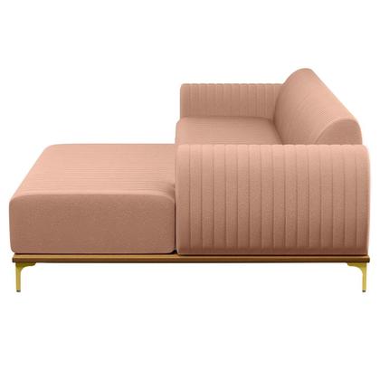 Imagem de Sofá 265cm 4 Lugares com Chaise Direito Pés Gold Molino C-105 Linho Rosê - Domi