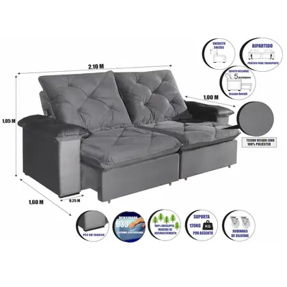 Imagem de Sofá 3 Lugares 2,10m Retrátil e Reclinável Canyon Bom Pastor
