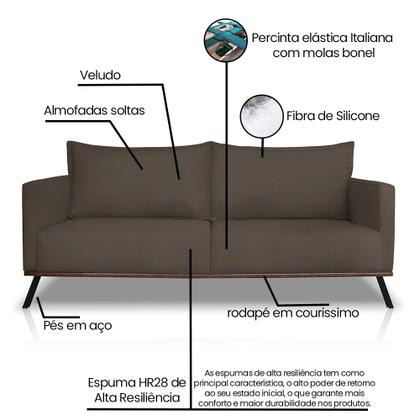 Imagem de Sofá 3 Lugares 2,20m Estofado em Veludo Marrom com Pés Metálicos - Zefir Lucadi Home