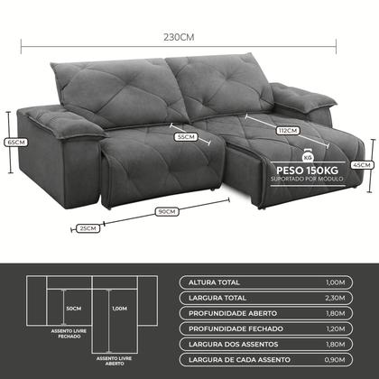 Imagem de Sofá 3 Lugares 2,30m Retrátil e Reclinável Texas - COLISEU