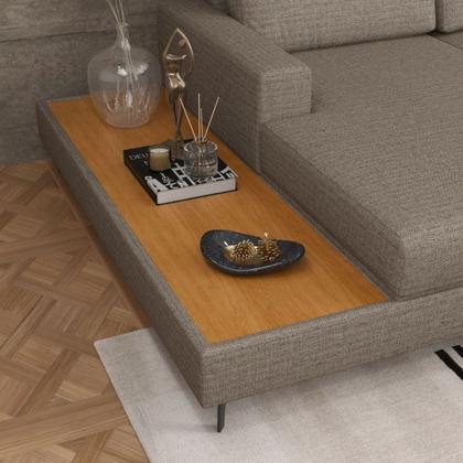 Imagem de Sofá 3 Lugares 2,92m com Chaise Esquerdo e Mesa Apoio Lateral Living Fixo em Linho Loft