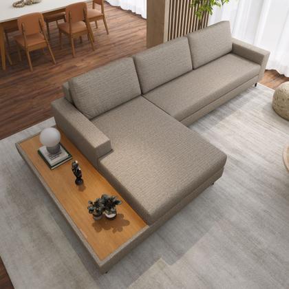 Imagem de Sofá 3 Lugares 2,92m com Chaise Esquerdo e Mesa Apoio Lateral Living Fixo em Linho Loft