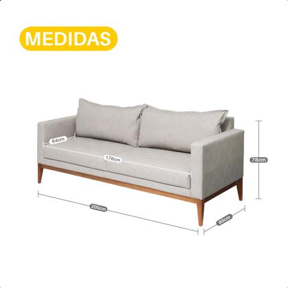 Imagem de Sofá 3 Lugares 2m Living Classic Fixo Madeira Maciça Tecido Sintético Sala Estar Recepção Escritório