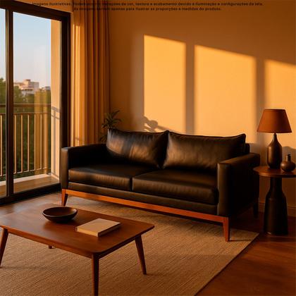 Imagem de Sofá 3 Lugares 2m Living Pés Fixo Classic Sintético Madeira Maciça Almofadas Soltas Design Elegante Sala de Estar Comercial Retrô Escritório