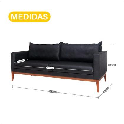 Imagem de Sofá 3 Lugares 2m Living Pés Fixo Classic Sintético Madeira Maciça Almofadas Soltas Design Elegante Sala de Estar Comercial Retrô Escritório